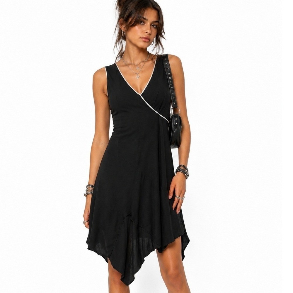 Lulu K Y2K Black Cocktail Party Dress Asymmetrical Hem Size Medium VTG Soft Goth